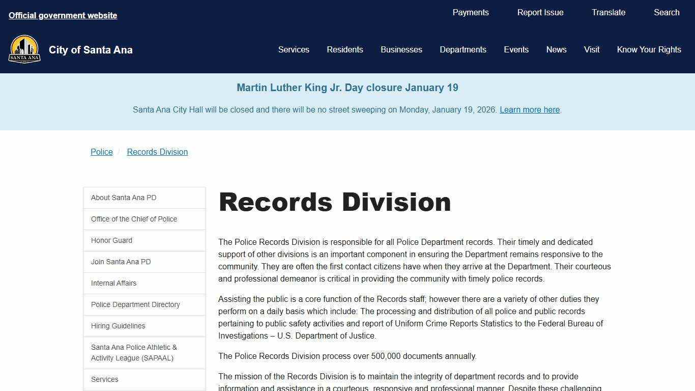 Records Division - City of Santa Ana